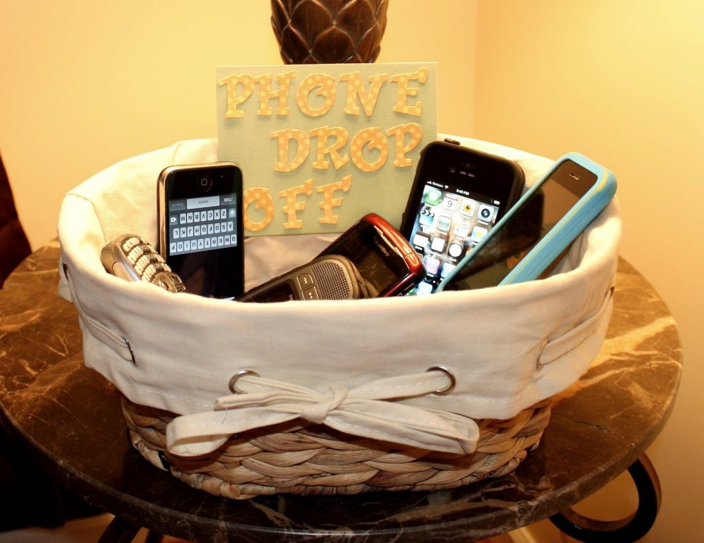 screen time tips: family phone basket